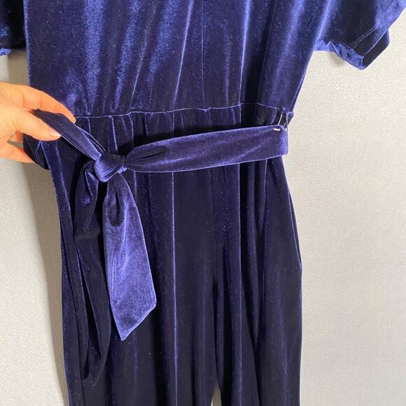 Lily Rose Juniors Velvet Jumpsuit Size XL Blue Belted Flutter Sleeves V-neck NWT - Picture 4 of 14